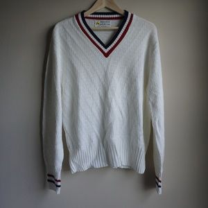 Vintage John Newcombe Men's Large White Sweater